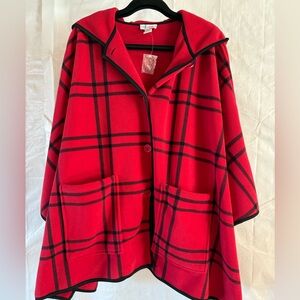 Red Plaid Cape with Black Trim